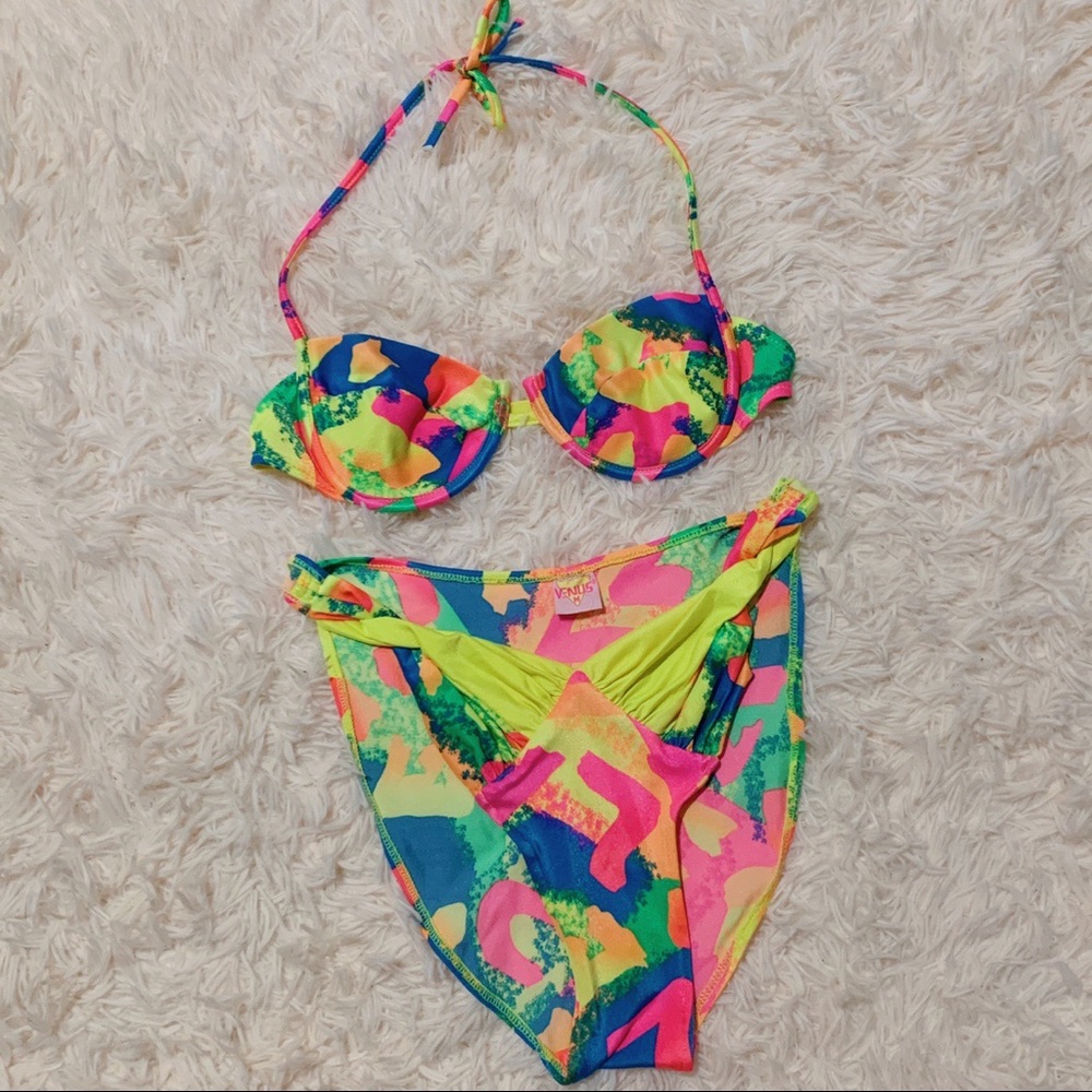 Vintage 90s Venus Colorful Neon Bikini